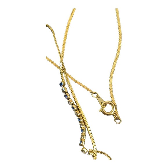 Vintage Blue & Clear Rhinestone Necklace Collar Gold Tone Chain Shiny 18.5 in - Picture 5 of 6